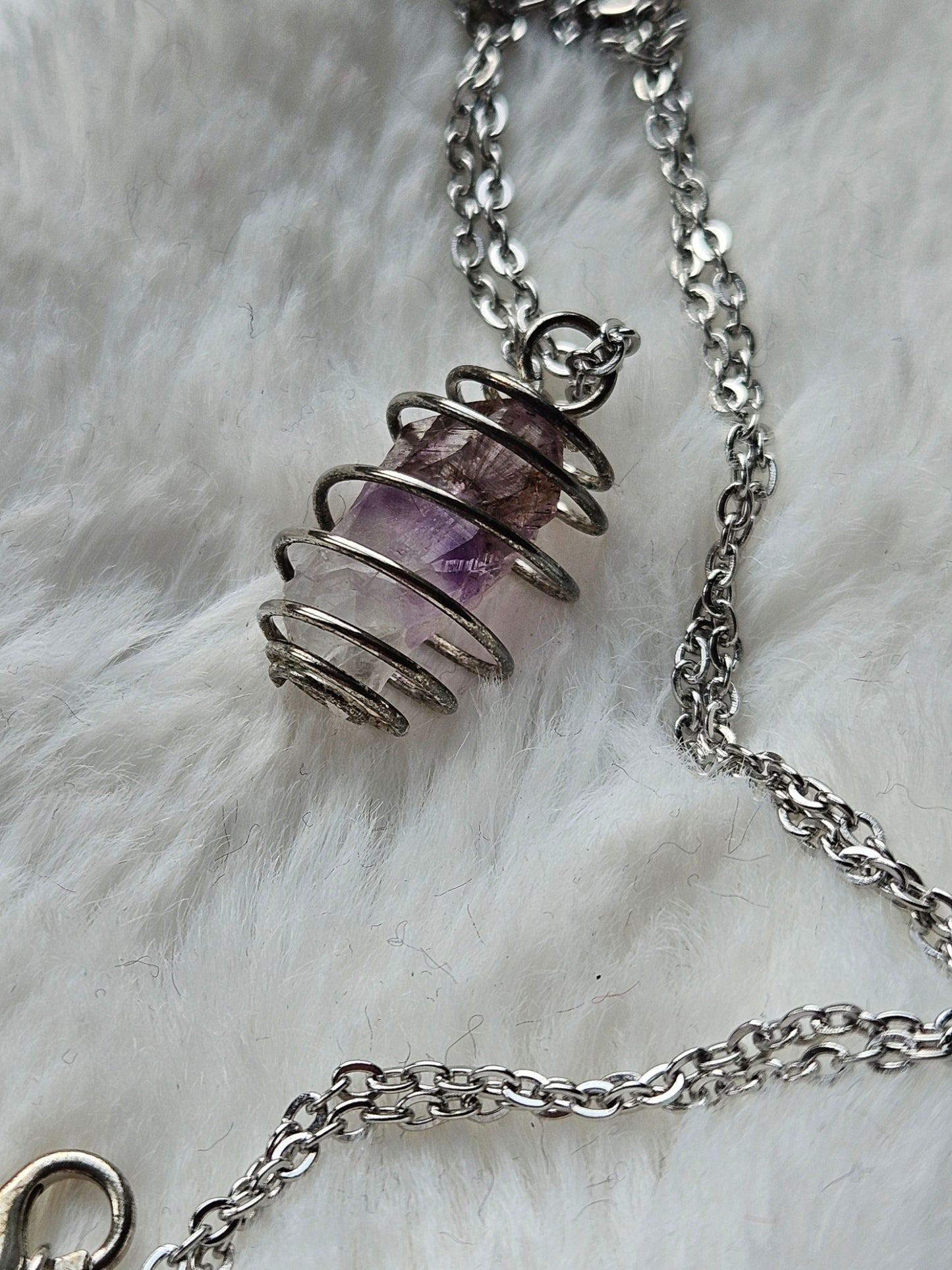 Raw Amethyst in a Spiral Necklace